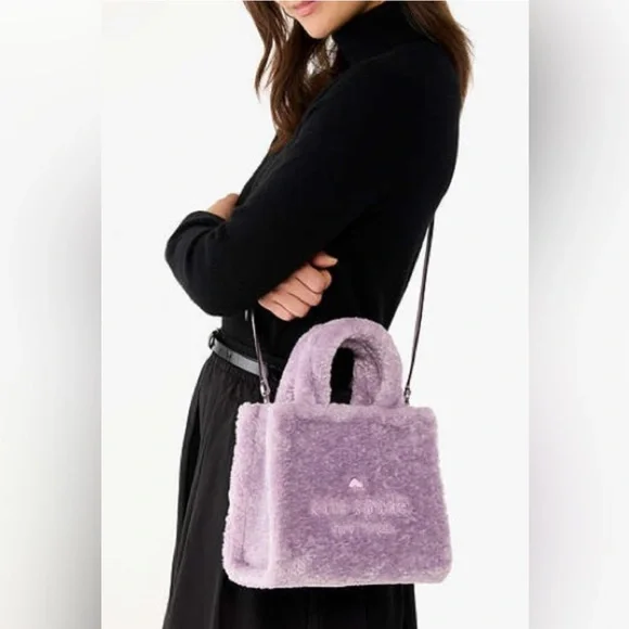 Kate Spade Ellie Faux Fur Shearling Small Tote, Violet Mist NWT